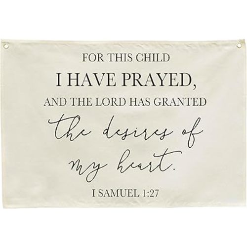 Nursery Wall Decor-Rectangular Canvas Banner Flag Poster Wall Decoration for Baby Kids Girl Boy,Nursery Bedroom Playroom Babyroom Decor-Baby Shower Christmas Gift-This Child I Have Prayed-28.5"L×20"W