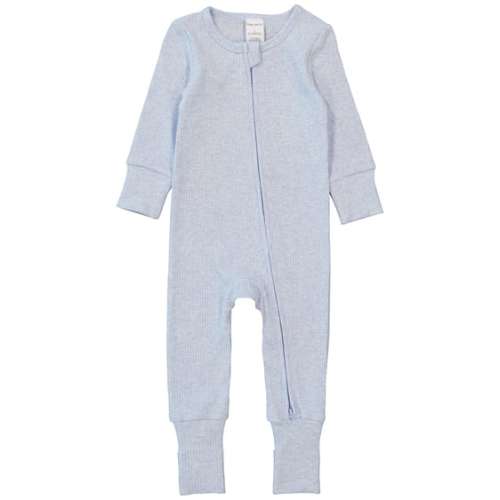 Medium Blue Marle Baby Rib Long Sleeve Romper With 2-Way Zip | Best&Less™ Online