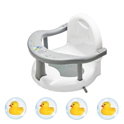Foldable Baby Bath Seat, Non Slip Baby Bathtub Seat for Baby Sitting Up, Cute Shape 360 Degrees Surround Baby Bathtub Seat with Suction Cups for Infants Baby 6-36 Months (Grey White)