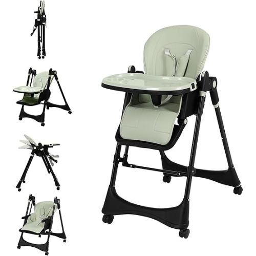 6-in-1 Convertible High Chair with Rocker | Baby High Chair for Newborn to Toddler (0-3 Years) | Adjustable, Foldable & Easy-Clean with Dishwasher Safe Tray & Tool-Free Assembly,Black-Green