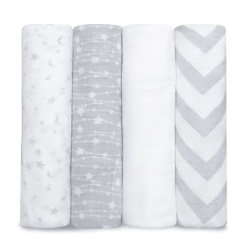 Muslin Swaddle Blankets Neutral, 4 Pack Receiving Blanket for Boys and Girls by Comfy Cubs