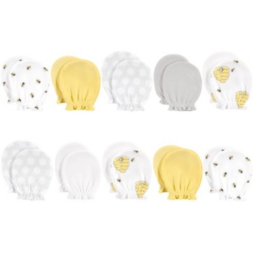 Hudson Baby Infant Cotton Scratch Mittens 10pk, Bee, One Size