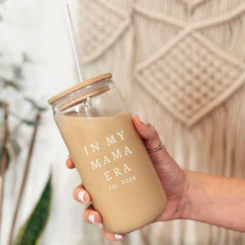 In my mama era glass cup, mama glass coffee cup, glass coffee cup, mama gift, in my mama era 2025, mama est 2025