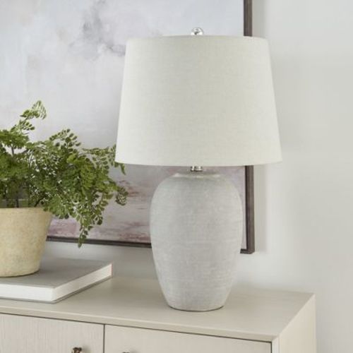 Nourison 23" Grey Unglazed Ceramic Urn Table Lamp