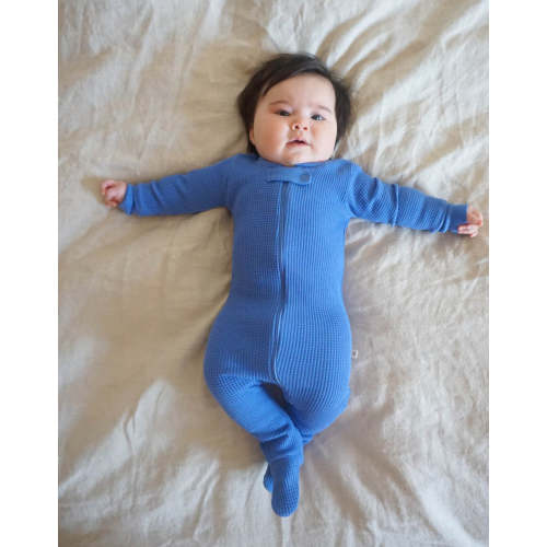 Noble Organic Waffle Footie Sleeper in French Blue