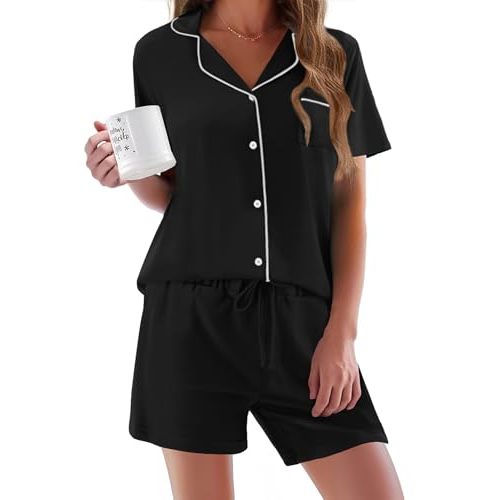 Ekouaer Pajamas Set for Women Short Sleeve Sleepwear Button Down Pjs Soft 2 Piece Lounge Sets XS-XXXL
