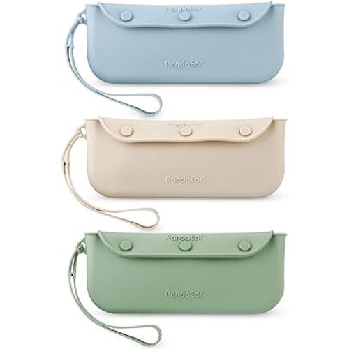 PandaEar 3 Pack Silicone Baby Cutlery Holder Bags, Reusable Portable Flatware Box Tableware Organizer Storage Case for Baby Toddler Children Utensil Spoon Fork Chopsticks