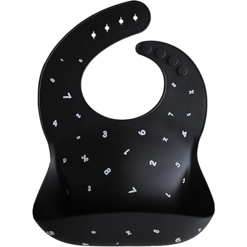 mushie Silicone Baby Bib | Adjustable Fit Waterproof Bibs (Numbers Black)