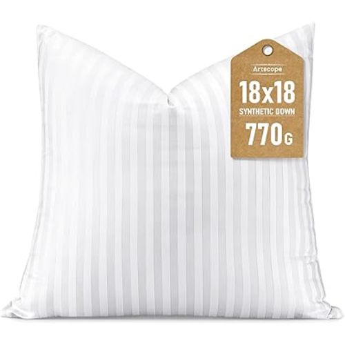 Artscope Synthetic Down Pillow Insert, 18x18 Down Alternative Throw Pillow Insert. Ultra Soft Fluffy Sleeping Pillow with 100% Cotton Cover, Decorative Pillows-Striped