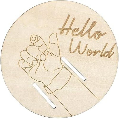 Wooden Baby Birth Bracelet Keepsake Plaque Engraved Disc Birth Sign Gift for New Parents (Hello World)