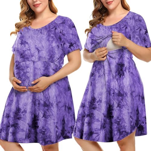 MONNURO Plus Size 3 in 1 Labor/Delivery/Hospital Gown Nursing Maternity Nightgown Dress for Breastfeeding 1-5XL