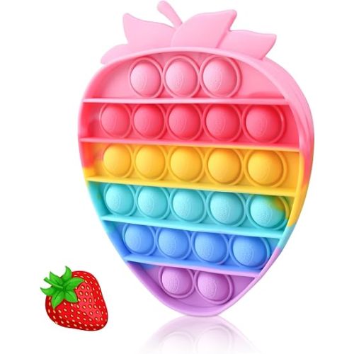 Bubble Fidget Sensory Toys,Cute Push Silicone Squeeze Toy for Autism Anxiety Stress Relief Small Strawberry Toddler Fidgets Party Travel Office Classroom Gifts for Kids Girl Boy Adults
