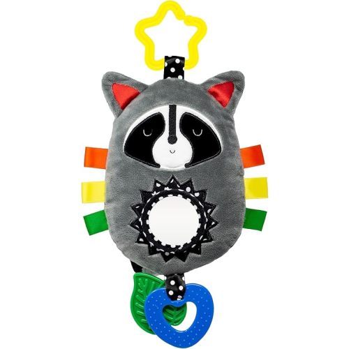 Squish 'N Play Raccoon Activity Toy- Multi-Sensory Learning Baby Toy - Stroller Toy, Car Seat Toy, Tummy Time Toy, Teether Toy, Baby Gift - with Mirror, Rattle & Taggies