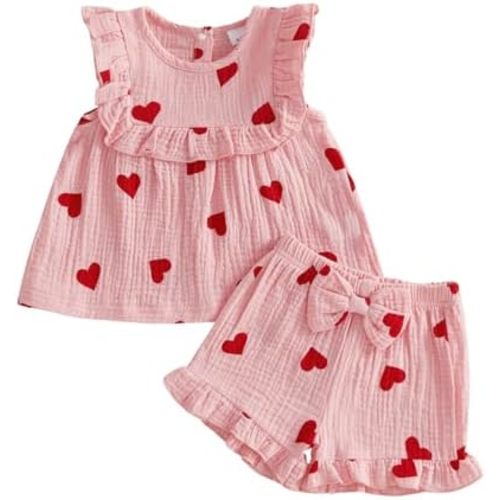 BemeyourBBs Summer Toddler Girl Clothes Baby Girl Ruffle Sleeveless Shirt with Buttons Bow Bloomers Shorts Set Cute Outfits