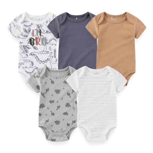 Newborn Baby Unisex Cotton One-Piece Bodysuits 5-Pack Short Sleeve Soft Baby Gift Clothes for Boys Girls