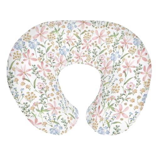 Boho Floral Baby Nursing Pillow Covers for Boy Girl Pink Blossom Leaves Nursing Pillowcase for Breastfeeding Pillows Spring Wildflowers Plant Soft Stretchy Slipcovers for Newborn Infant
