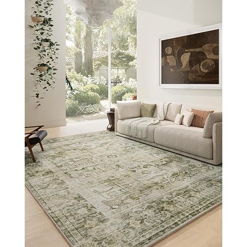 Washable Living Room Area Rugs: 6'x9' Bedroom Area Rug Boho Vintage Large Rugs Stain Resistant Non Slip Low Pile Faux Wool Soft Rug for Dining Room Bedside Kitchen Entryway Nursery Home Office