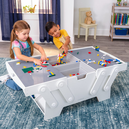 KidKraft Building Bricks Play N Store Wooden Mega Table With 210 Bricks, White & Gray & Reviews | Wayfair