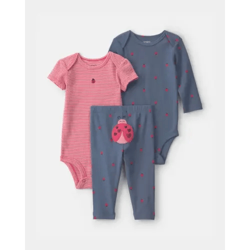 Baby Girl 3-Piece Ladybug Bodysuit & Pant Set - Navy Blue/Red | Carter's
