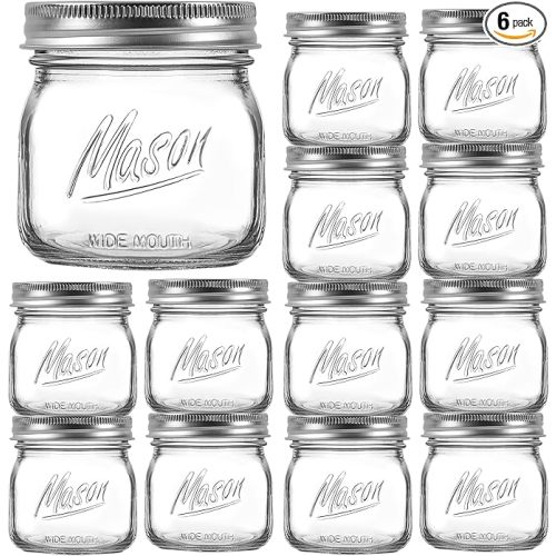 12PCS Wide Mouth Mason Jars 16oz with Airtight Lids and Bands, Canning Jars with Crystal Glass for Food Storage, Spice Jars, Canning, DIY Projects, Jam, Jelly, Honey, Preserving, Drinking