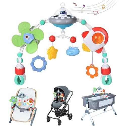 Orzbow Musical Bassinet Toys for Baby, Adjustable Stroller Arch Toy, Bouncer Toy Bar, Baby Mobile, Hanging Toys for Crib & Car Seat, Supports Baby's Motor & Sensory Development, Space