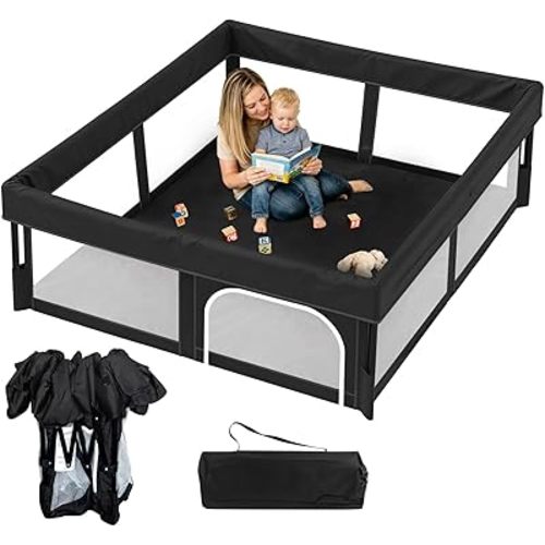 Foldable Baby Playpen, 50"×50" Play Yard for Toddlers, Portable & Collapsible Playpen with Gate, ASTM & CPSC Certified, Skin-Friendly & Breathable Mesh, Ideal for Indoor & Outdoor Use with Bag