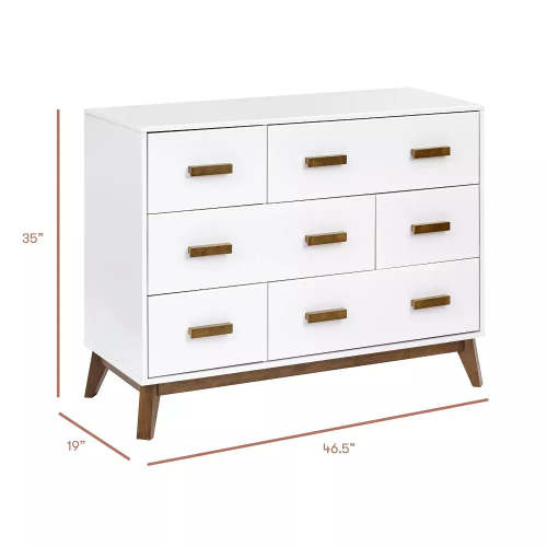 Scoot 6-Drawer Dresser in White/Natural Walnut