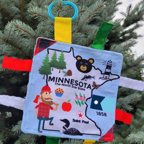 Minnesota State Pride Crinkle Tag Toy Square Stroller Gift for Baby - Teaches State Facts