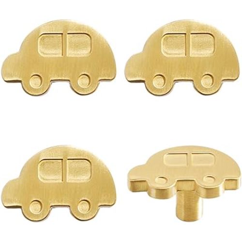 4Pcs Brass Knobs for Kids Cute Decorative Handles for Boys and Girls (Car)