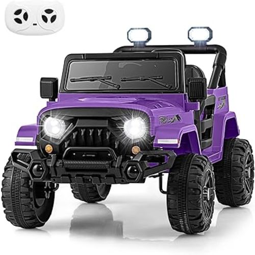 OLAKIDS Ride on Truck, 12V Battery Powered Electric Vehicle for Kids with Remote Control, Bluetooth, Power Display, LED Lights, Music Player, Ride on Toy for 3+ Boys Girls (Purple)