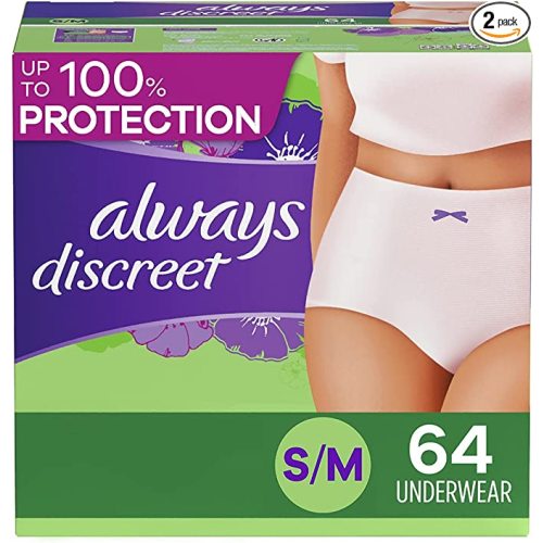 Always Discreet Adult Incontinence & Postpartum Underwear For Women, Size Small/Medium, Maximum Absorbency, Disposable, 32 Count x 2 Packs (64 Count total) - S/M