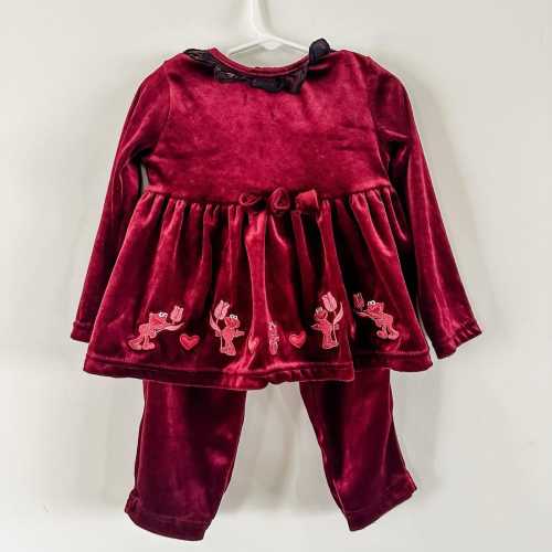 Vintage 3T Girls Elmo Sesame Street Velour Shirt & Pants Outfit 90's Burgundy