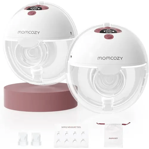 Momcozy M5 Lite Hands-Free Wearable Breast Pump, DoubleFit Flange for Baby-Like Comfort, 3 Modes & 9 Suction Levels, No Flange Insert or Hard Carry Case, 24mm, 2-Pack, Cozy Red