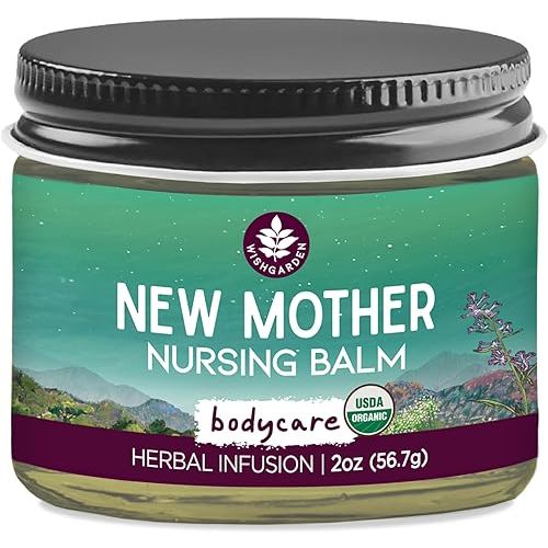 WishGarden Herbs New Mother Nursing Balm - Certified Organic Nipple Balm with Marshmallow Root & Calendula Flower, Hydrates and Soothes Dry and Cracked Nipples, Safe for Baby, Lanolin-Free, 2oz