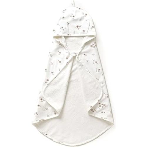 MakeMake Organics Organic Cotton Hooded Towel Baby Toddler GOTS Certified Organic Cotton Beach Poncho Towel Large Absorbent Non Toxic Neutral (Bloom, Diagonally 35"x35")