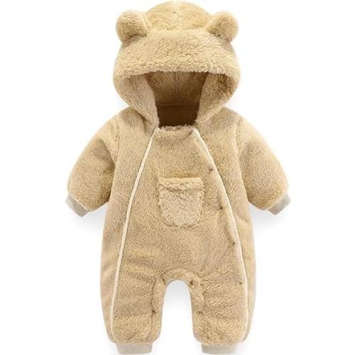 UVIPC Newborn Baby Bear outfit Baby Fleece Snowsuit Jumpsuit Warm Hooded Outfits Double Line Design