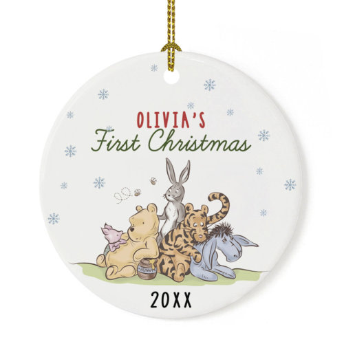 Alcott Hill® Custom Name First Christmas Pooh Bear With Friends Ceramic Keepsake Ornament, 20XX Holiday Gift | Wayfair