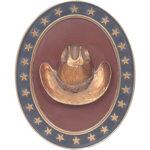 Vintage Wall Sculpture Antique Decoration Pediment Hallway Art Statue for Living Room Office Bedroom Gallery,Handmade Gift Aesthetic Design Cowboy Scheme (Blue & Bronze Hat)