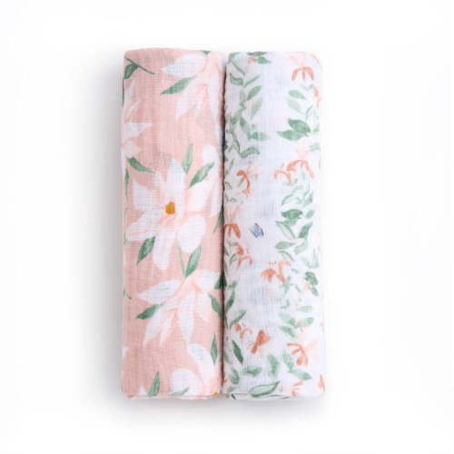 aden + anais Essentials Muslin Swaddle Blankets, Newborn Receiving Blanket for Swaddling, 100% Cotton Baby Swaddle Wrap, 2 Pack, Butterfly Garden, Girls