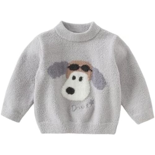 DAVE&BELLA Toddler Baby Girl Boy Knit Sweater, Cute Animal-Themed Plush Pullover Sweater Fall Winter Crewneck Long Sleeve Top