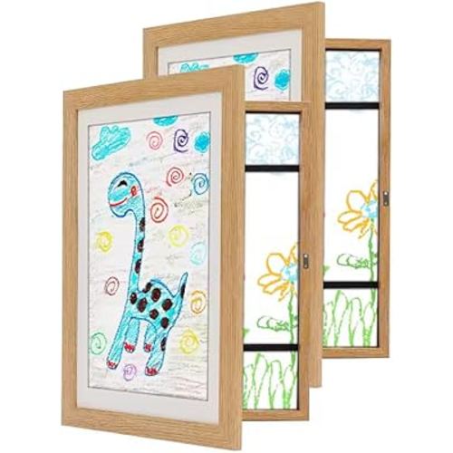 Kids Art Frames 2 Pack – 8.5x11 Front-Opening Picture Frame Holds 100+ Artworks - 8.5x11 Without Mat – Display Children’s Artwork & Crafts, 3D Pictures, Crafts, Hanging Arts - Wooden
