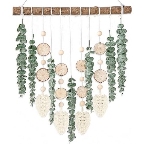 Sggvecsy 21’’ Eucalyptus Wall Hanging Decor Artificial Eucalyptus Plant Fake Greenery Leaves Boho Wall Decor with Wooden Stick for Bedroom Bathroom Kitchen Rustic Farmhouse Home Living Room Decoration