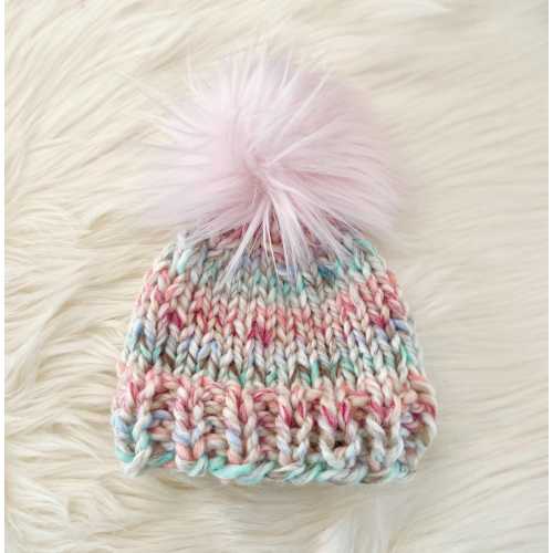 Chunky Knit Newborn to 3 Months Winter Hat/Newborn Beanie/Knitted Newborn Hat/Knit Baby Hat/Baby Shower Gift/Pom Pom Beanie