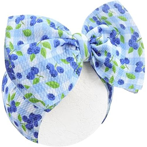 YanJie 7’’ Blueberry Baby Bow for Girl Blue Headbands for Newborn Infant Toddlers Summer Outfits for Baby Girls Checkered Hair Accessories Hair Bows