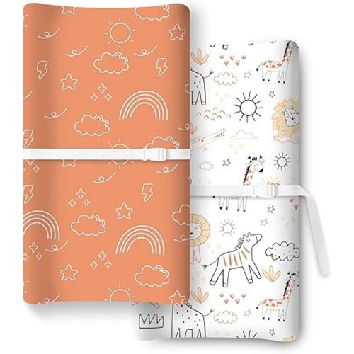 Extra Stretchy Changing Pad Cover, Ultra Soft Premium Jersey Knit Changing Pad Sheets, Unisex for Boys Girls, Fits All Standard Changing Tables/Dresser Tops - 2 Pack