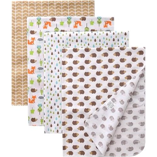 Gina Era Unisex Baby Cotton Flannel Receiving Blankets, Baby Blankets 4 Pcs, Baby Swaddle Blankets, Baby Flannel Blanket 30x30 Inches for Boy Girl (Style-7)