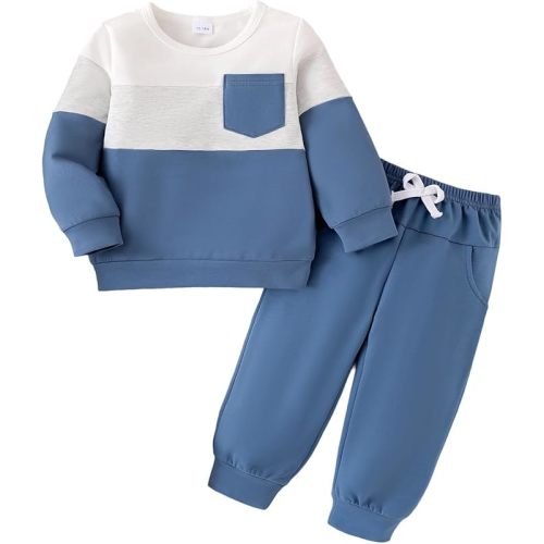 Baby Boy Fall Winter Clothes Toddler Boy Outfits Long Sleeve Patchwork Sweatshirt Tops Pants 2 Piece 12 Months-5T
