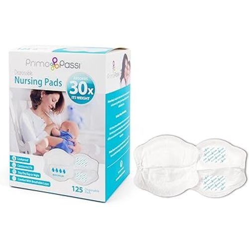 Primo Passi Disposable Nursing Pads for Breastfeeding, 125 Count Super Absorbent Stay Dry, Ultra Comfortable, and Individually Wrapped Leakproof Breast Pads
