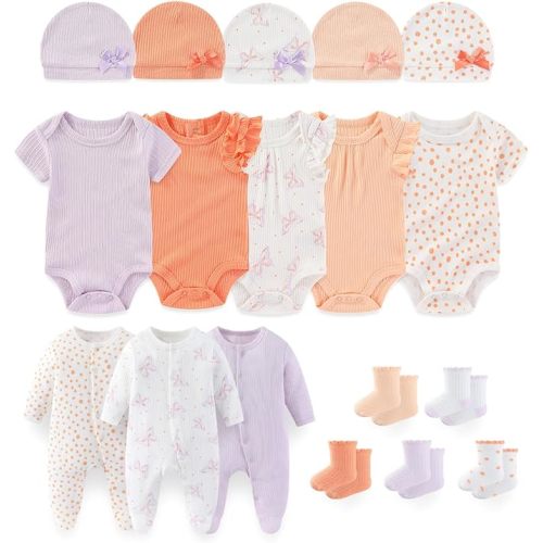 Baby Boy Girl Layette Set 18 Piece Infant Essentials Must Haves Clothes 0-9 Month Rompers+Bodysuits+Hats+Socks