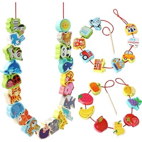 BMTOYS Wooden Lacing Beads Montessori Educationa Threading Learning Toys for 3+ Year Olds Preschool Activities Stringing Toys for Boys Girls